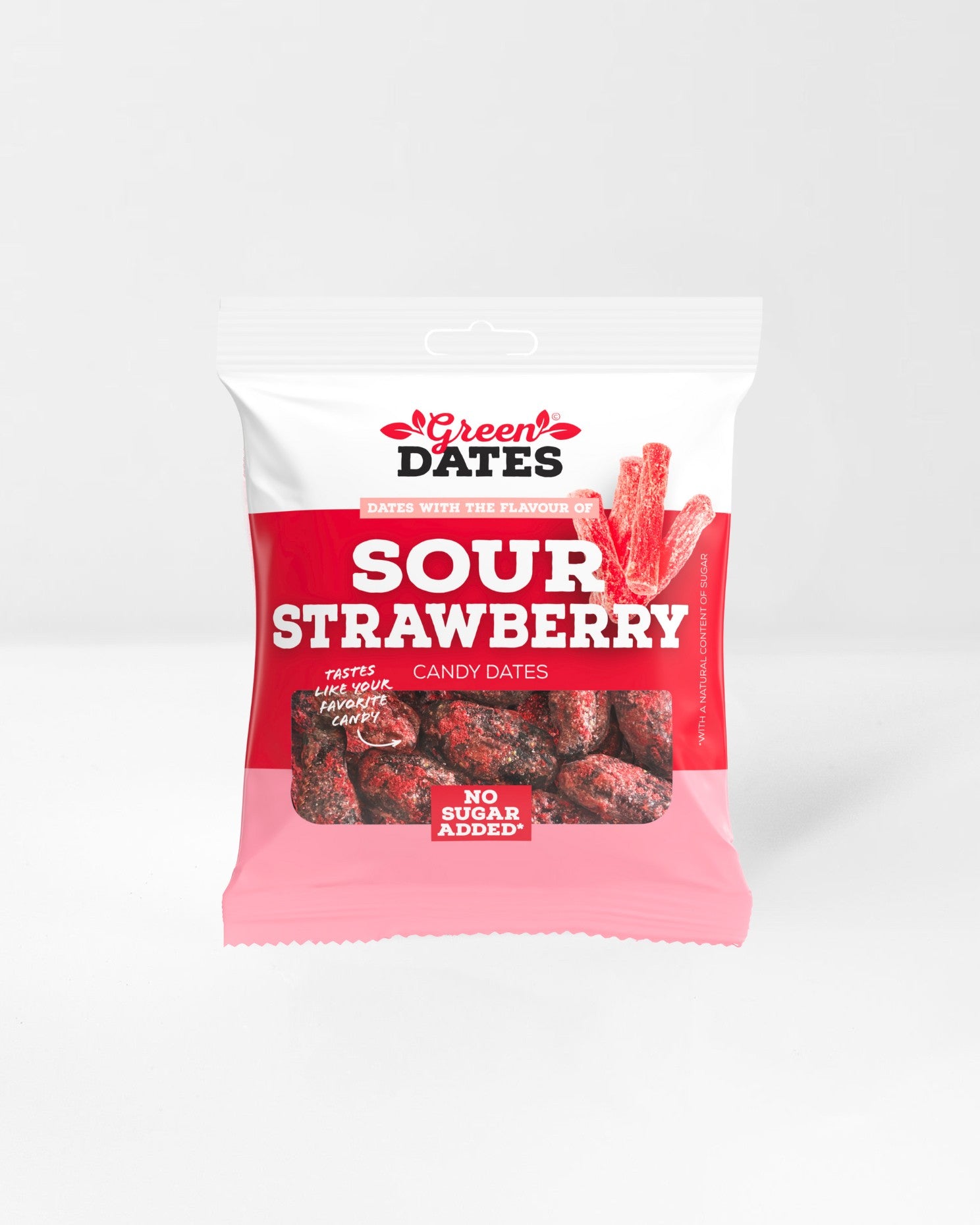 Dadler sur jordbær - Candy Dates Sour Strawberry - Greendates.dk - 90g ...