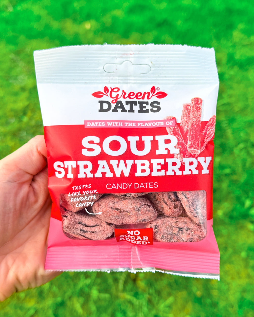 Sour Raspberry Dates Dadler sur jordbær - Candy Dates Sour Strawberry - Greendates.dk - 90g ...